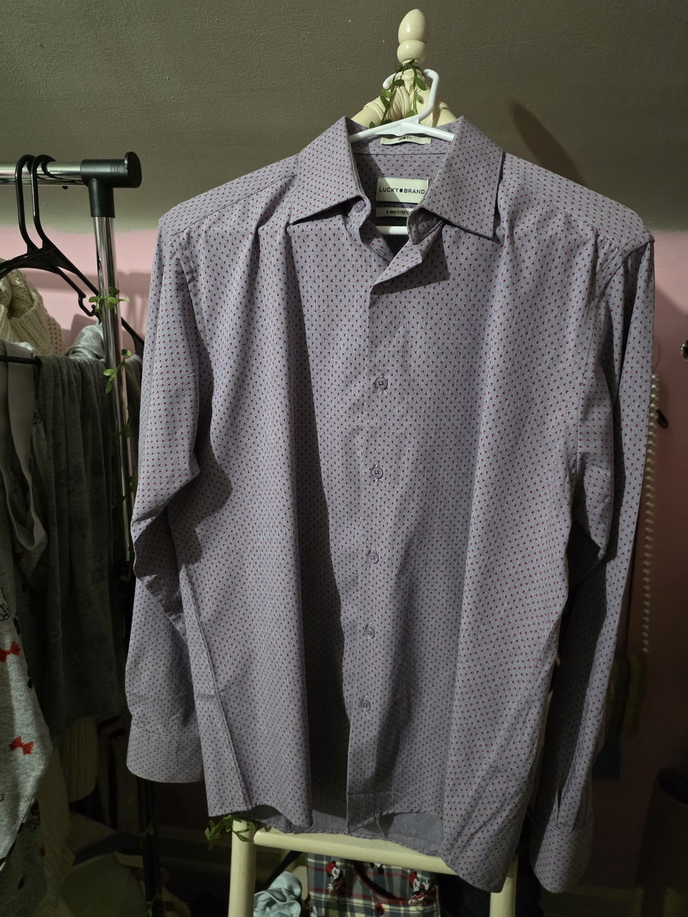 Lucky Brand Men's Light Purple Micro-Print Button-Up Shirt